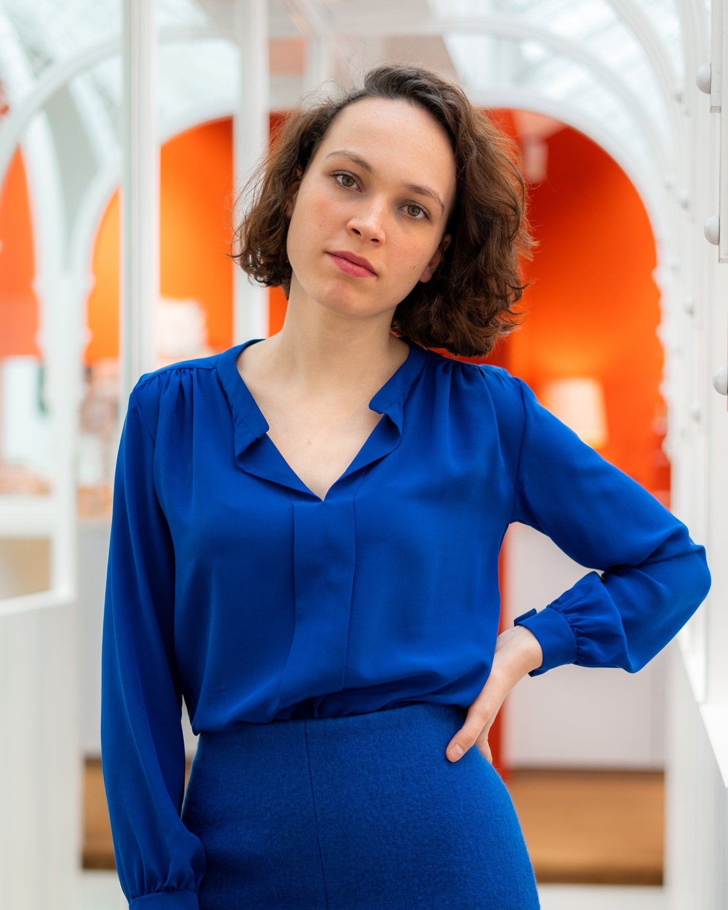 Louise - Pleated Front Blouse Electric blue