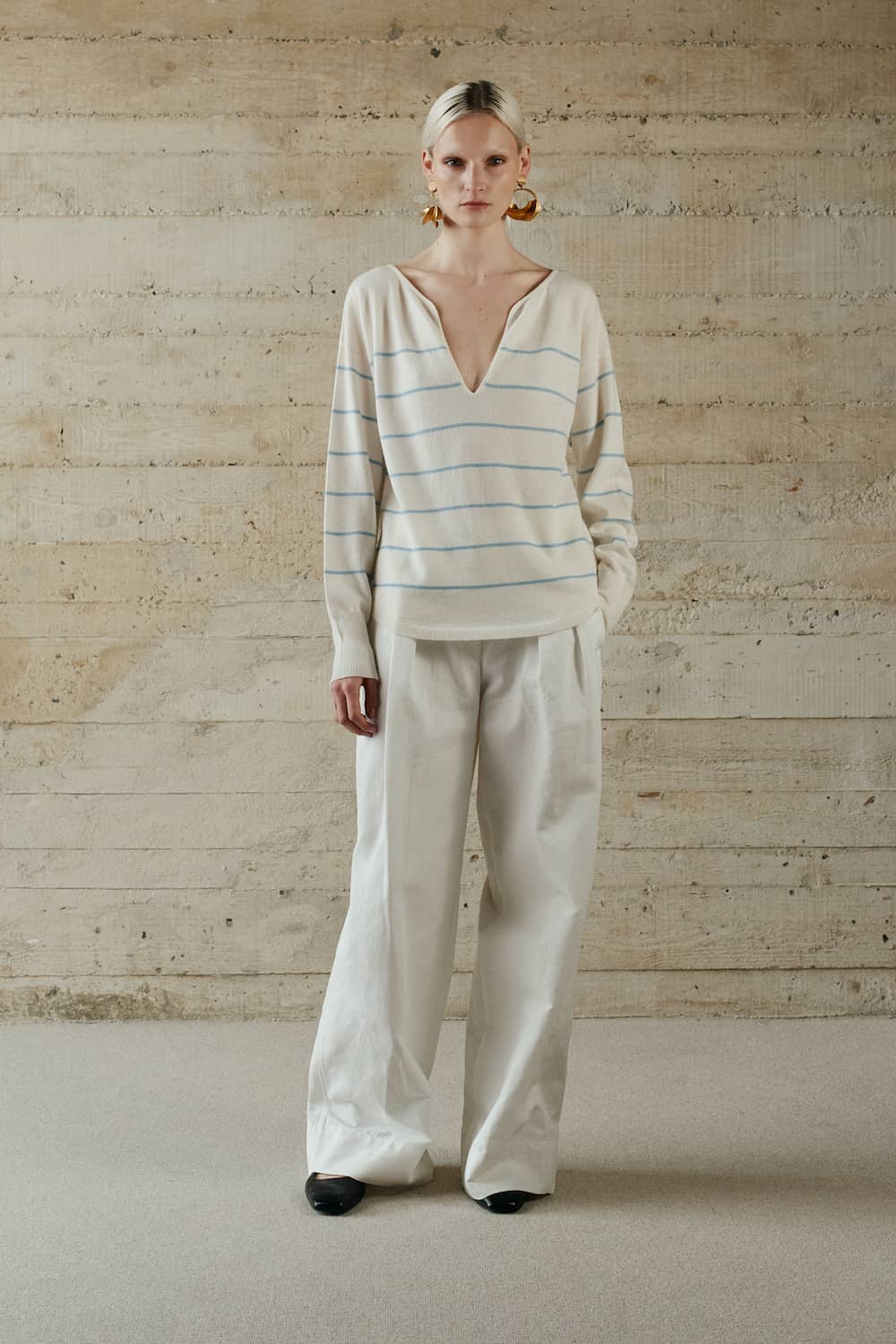 Around Mrs. O - Sweater Bari Cream Blue - 100% cashmere