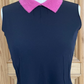 Top noir satiné col rose