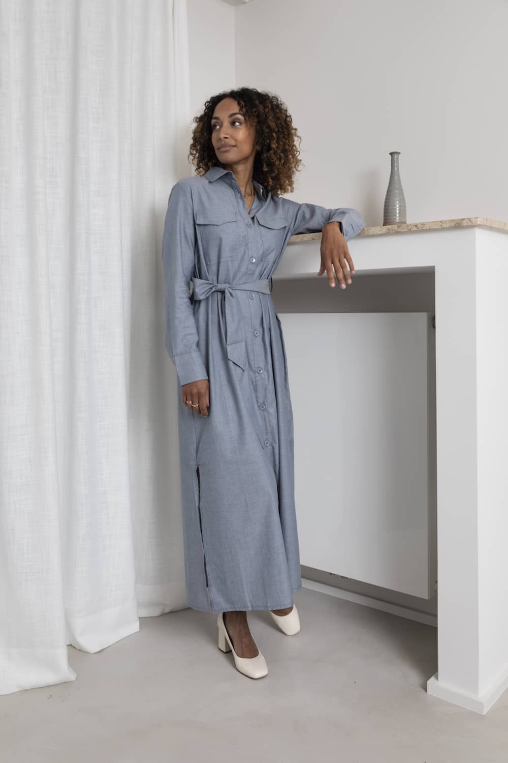 Robe longue Gris/Bleu