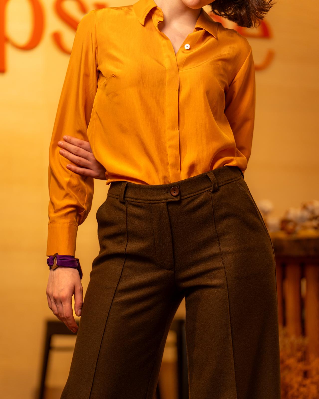 Eve - Ocher Hidden Buttonhole Blouse