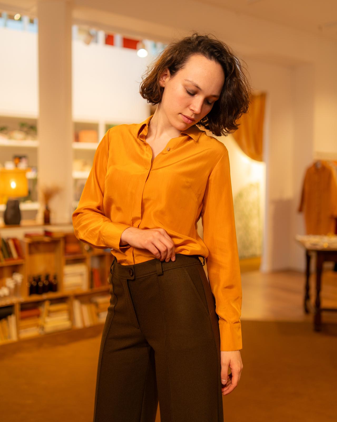 Eve - Ocher Hidden Buttonhole Blouse